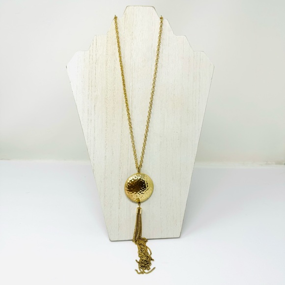 Statement gold tone tassel fashion necklace - Picture 2 of 6